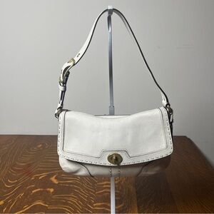 Coach Cream/Light Gray Hampton Leather Shoulder Bag